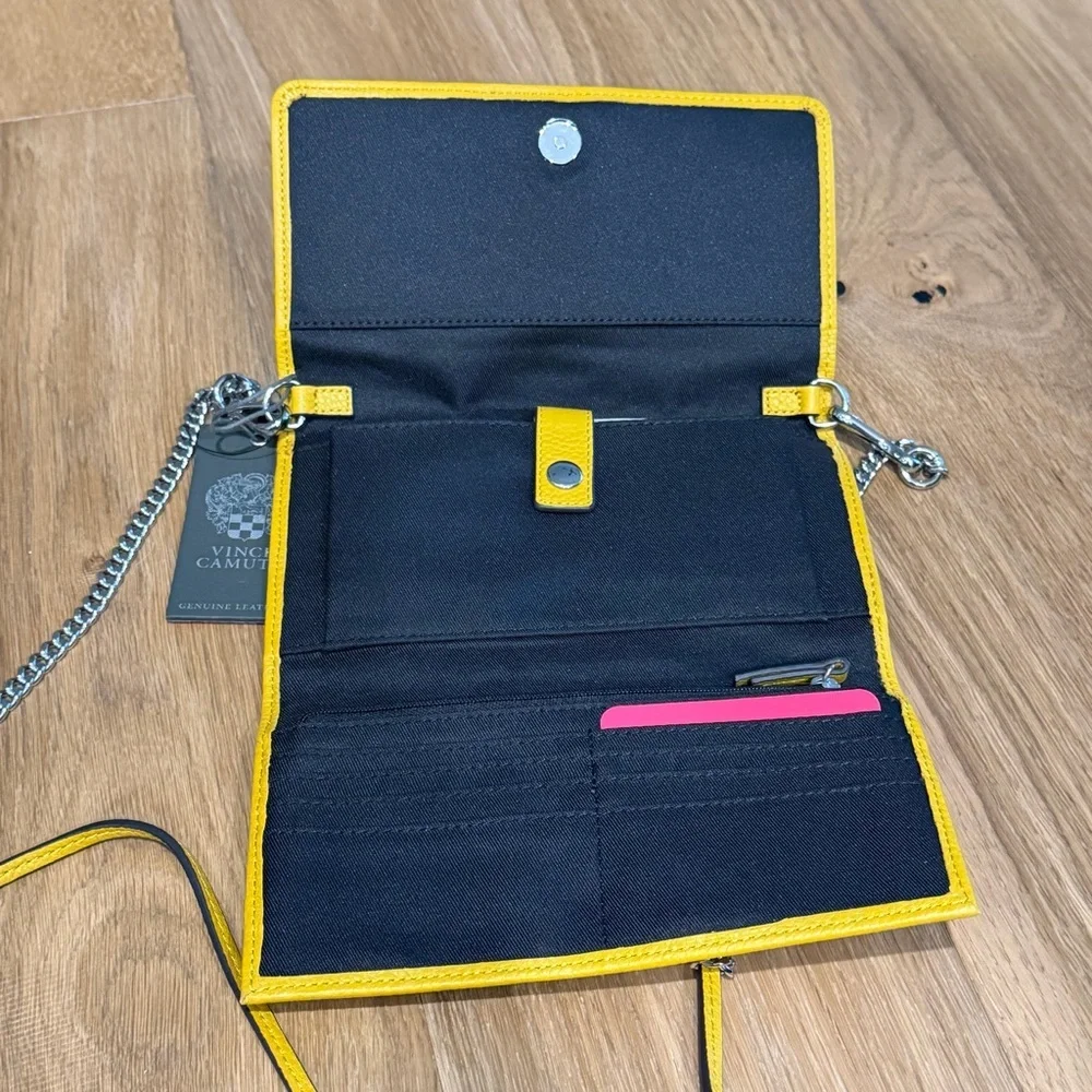 $118 NWT Vince Camuto Dandelion Yellow Crossbody Purse Wallet Chain Leather